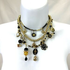 Moda International gold black tripe strand charm necklace NEW Canadian Designer